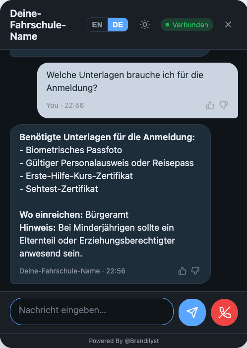 Chatbot gibt Auskunft über TÜV/DEKRA Anforderungen