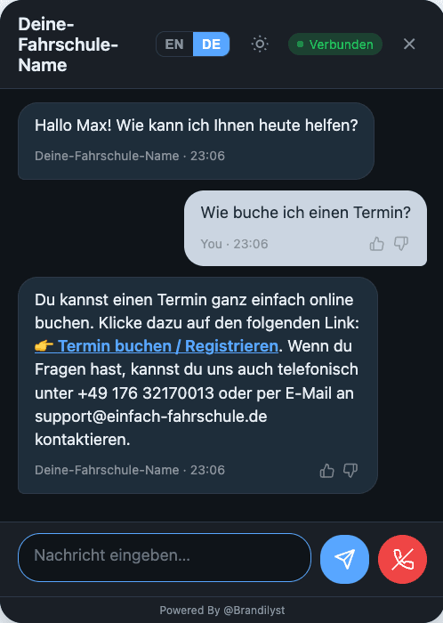 Chatbot teilt automatisch Anmeldeformulare und Dokumente